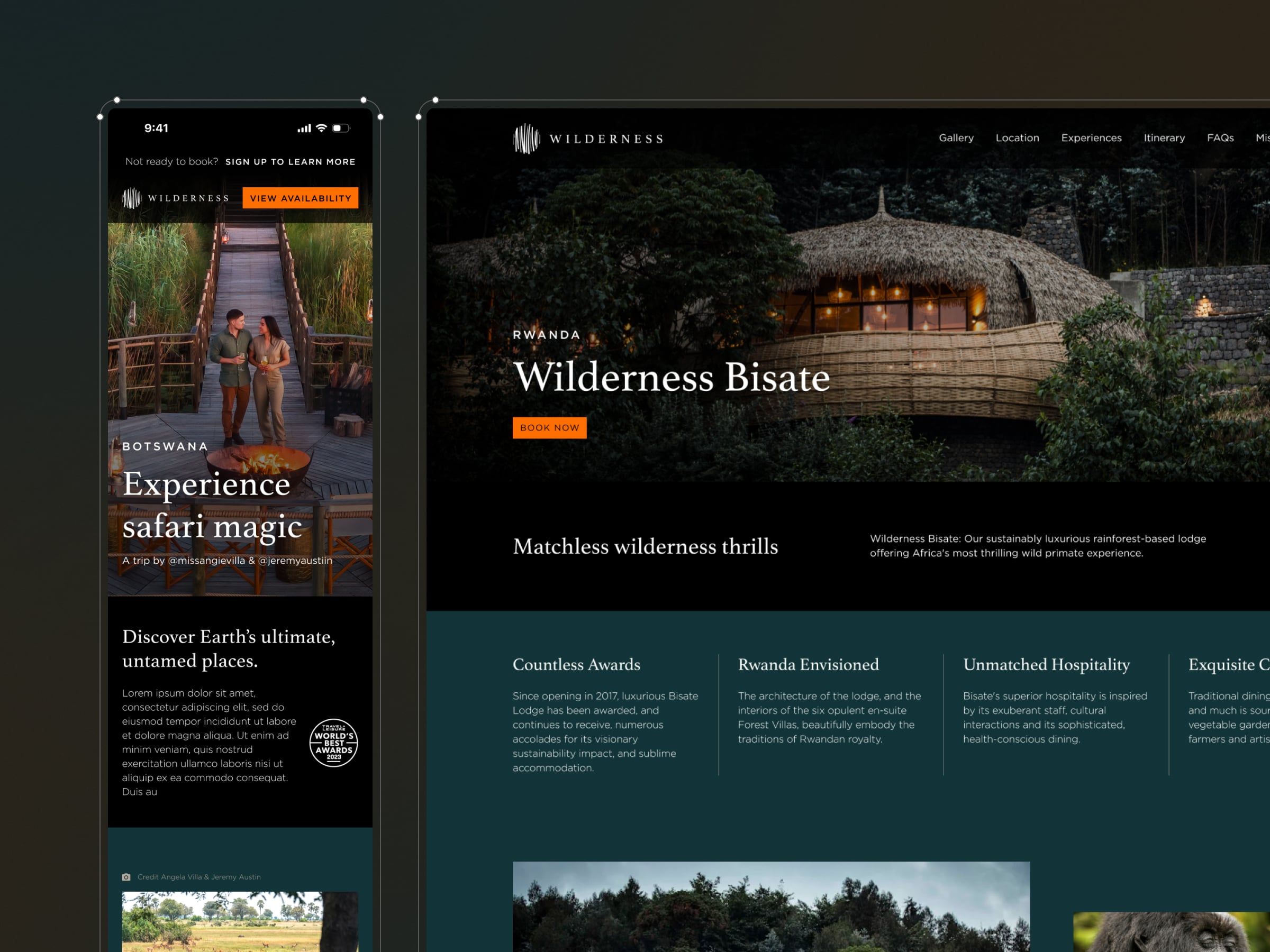 Mockup of Wilderness website design.