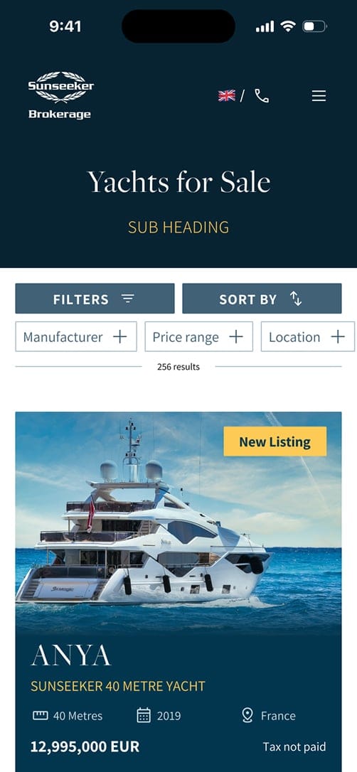Sunseeker website design.